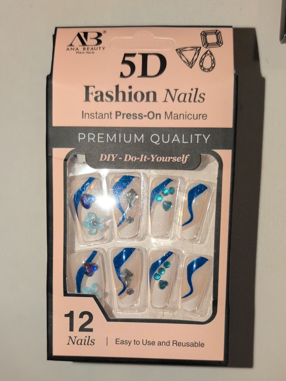 ANA BEAUTY 5D Fashion Press-On Nails in Blue & Clear